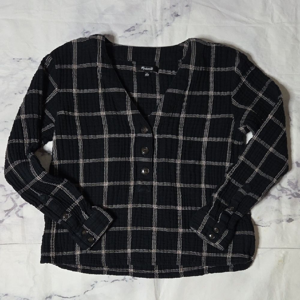 Madewell Lightspun Evert Black and White Checkered Cotton Top